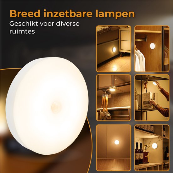 Nuvance Draadloze Ledlamp - 2 Stuks - Nachtlampje - 4 Standen - Magnetisch - Dag & Nacht Sensor - Usb Oplaadbaar - Kastverlichting