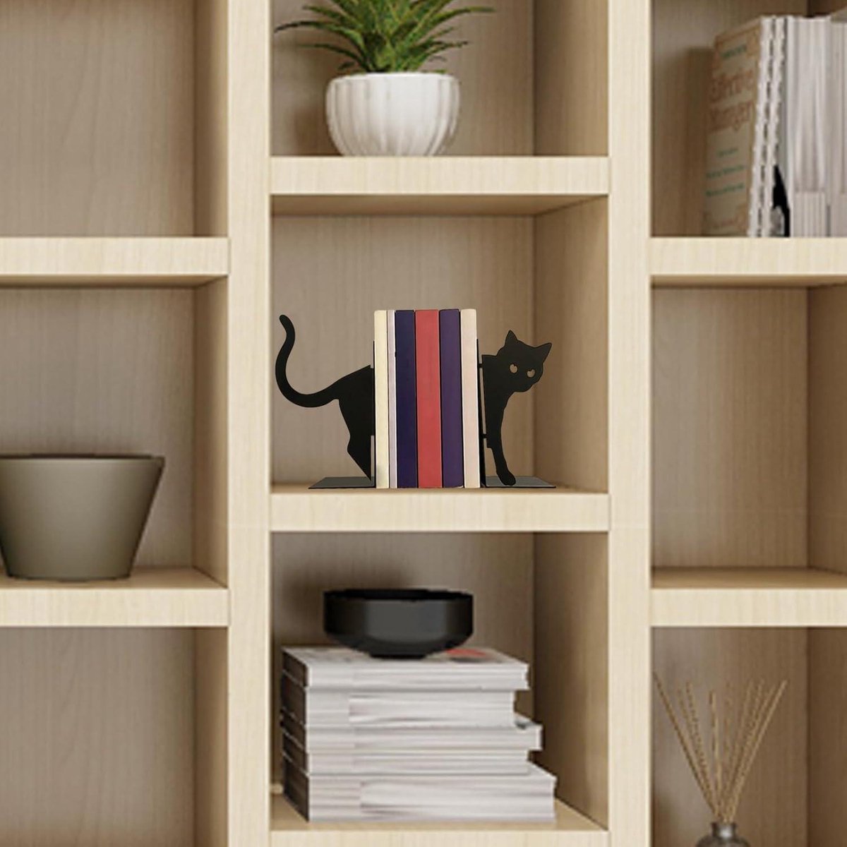 Nevolis Heavy Books Organizer - Cat Bookends - Desktop Organizer Creative Bookends - Contemporary Desktop Accessories - Home Office Book Organization . multi color