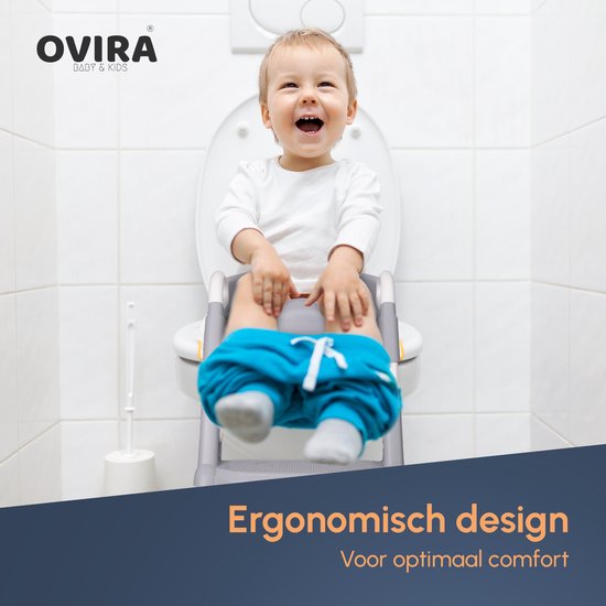 WC Verkleiner met Trapje - wc bril verkleiner kinderen - Toiletverkleiner Opvouwbaar potje peuter - toilettrainer - 2 tot 7 jaar - Grijs (Zindelijkheidsdiploma en stickers)