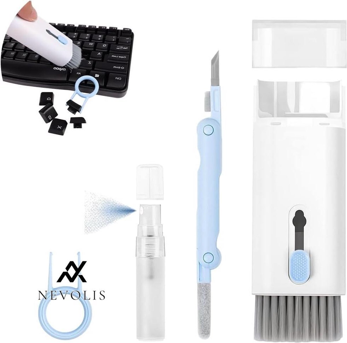 Nevolis Cleaning Kit for PC Keyboard 7 in 1 Electronic Cleaning Kit Multifunction Brush Screen Cleaning Keyboard for Laptop Phone Computer Headphones Iron - Dust Removal Maintenance .