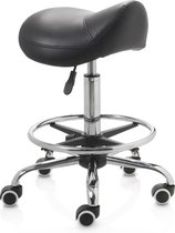 ZenGrowth ergonomische zadelkruk met middelhoge gasveer zwart - Kapperskruk op zachte wielen – Met voetring – Zadelstoel - In hoogte verstelbaar