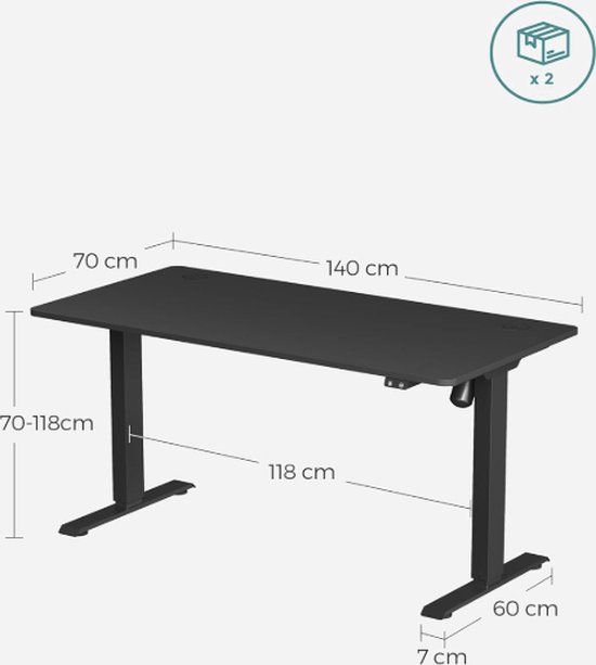 MIRA Home - Elektrisch Bureau - Laptoptafel - Laptop - Tafel - Bureau - Zwart - 140x70x114