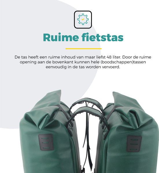 Voltano Dubbele Fietstas Rolltop E-bike Pro - Olijf Groen - 48 Liter - 100% Waterdicht - Fietstassen Electrische Fietsen
