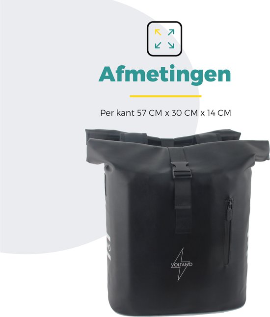 Voltano Dubbele Fietstas Rolltop E-bike Pro - Zwart - 48 Liter - 100% Waterdicht - Fietstassen Electrische Fietsen