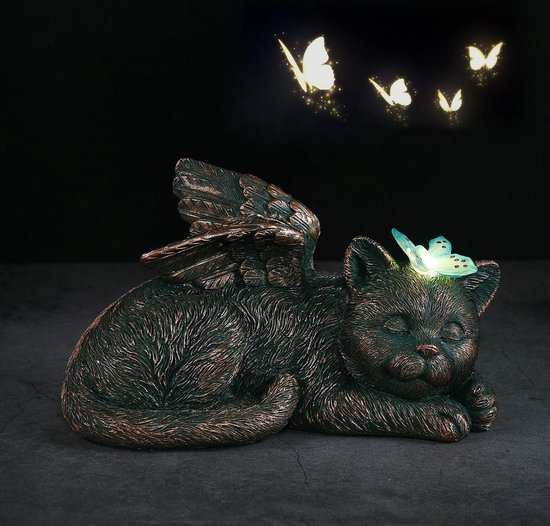 Yeomoo Katzen Figuren mit Solar Schmetterling Deko Wohnzimmer Gartendeko für draußen