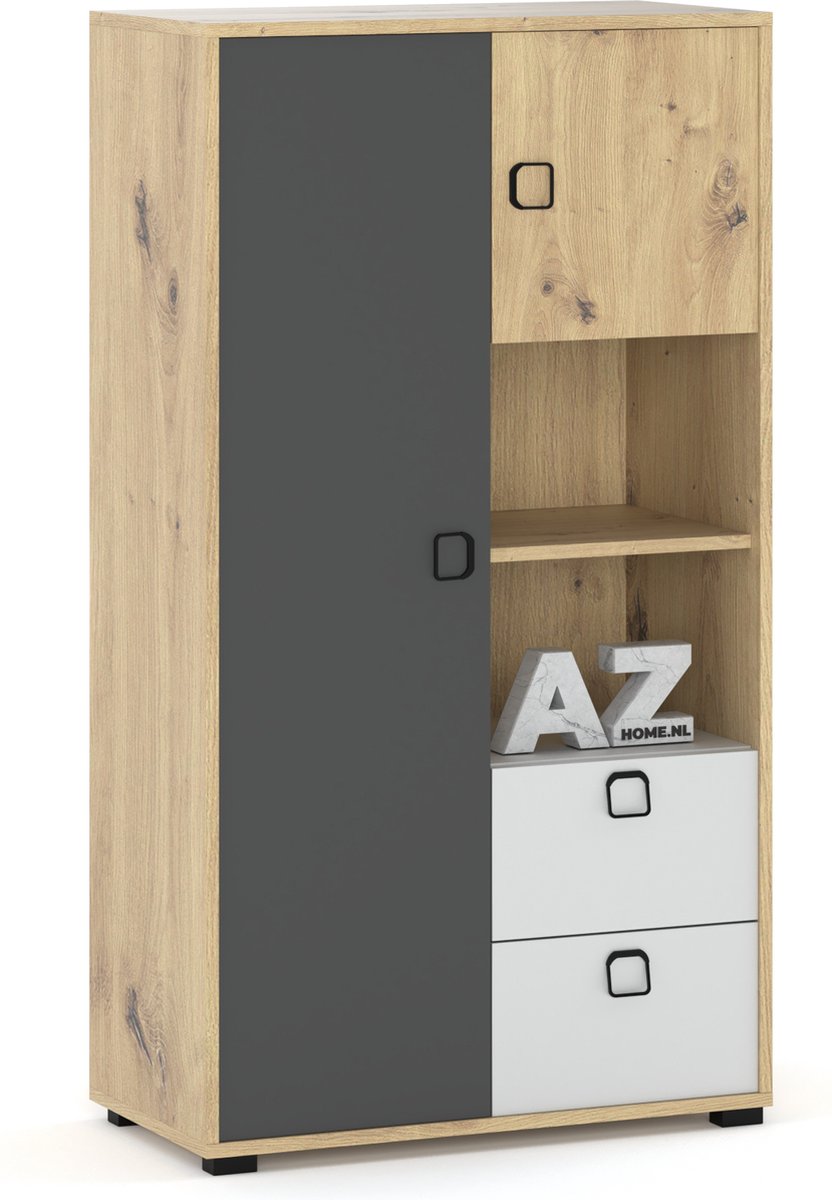 AZ Home Dressoir Kevin 4 80cm Eiken Artisan Antraciet Wit