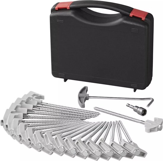 Piquets de tente ProPlus - Métal à visser - Crochet en plastique - 20 pièces avec étui