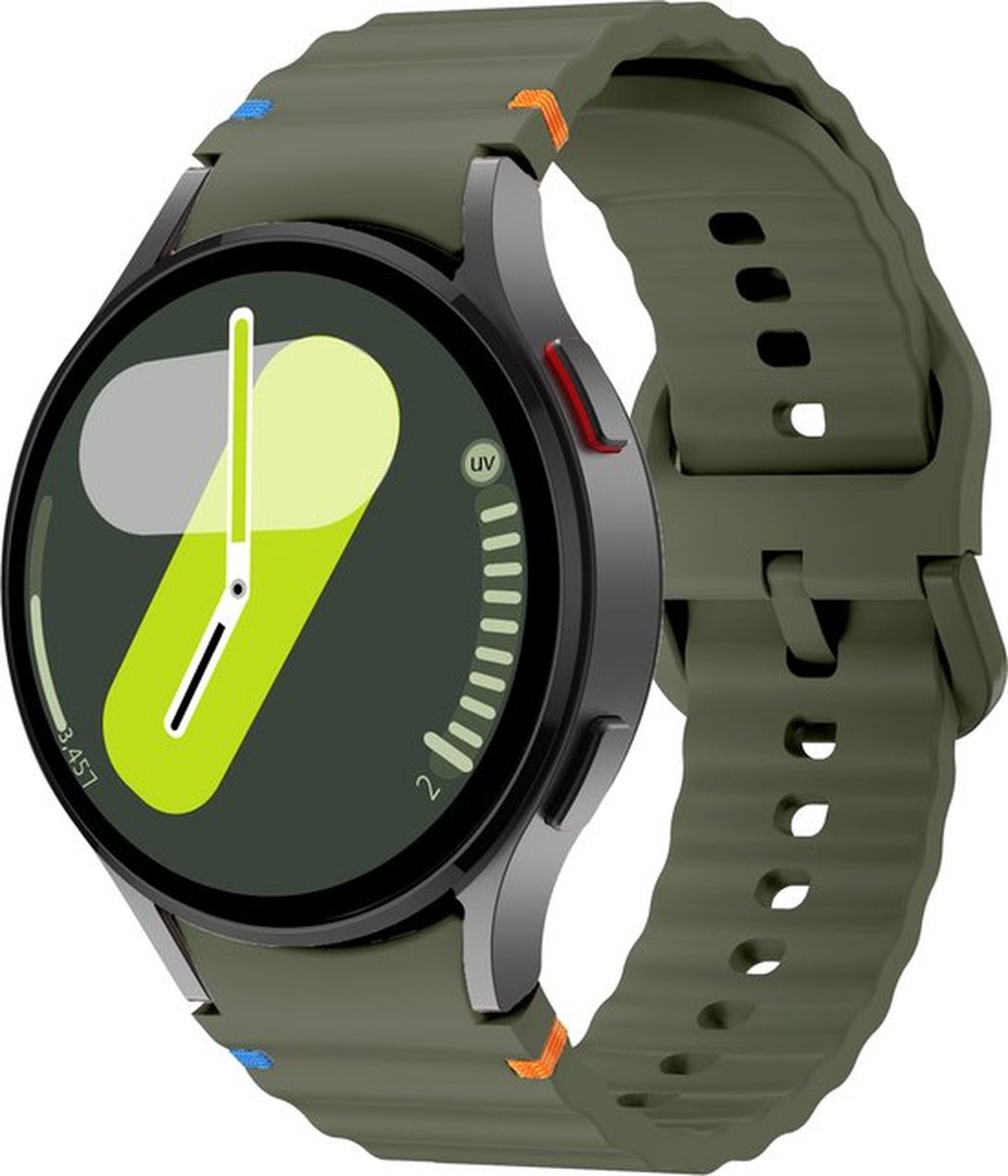 By Qubix - Wave Sportband met aansluitknop - 20mm - Donkergroen - Geschikt voor Samsung Galaxy Watch 7 (40 & 44mm) - Galaxy Watch FE - Galaxy Watch 6 - Galaxy Watch 6 Pro - Galaxy Watch 5 - 5 Pro - Galaxy Watch 4 - 4 Classic