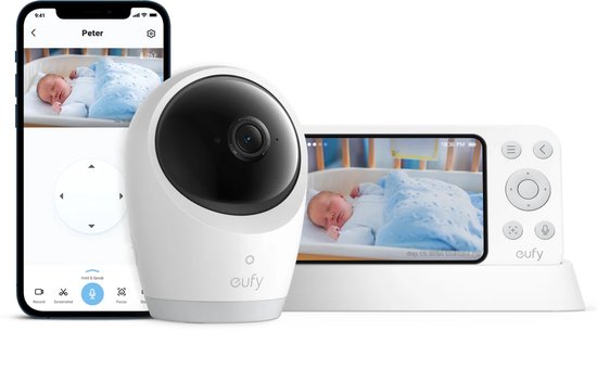 eufy Baby E21 Babyfoon – Baby Monitor – 4K Camera – Hybride Wi-Fi – App- en Monitorbediening – Ultrahelder Nachtzicht – Pan-Tilt – 8× Zoom – Draagbare Camera met Ingebouwde Batterij – ANR – Slimme Waarschuwingen