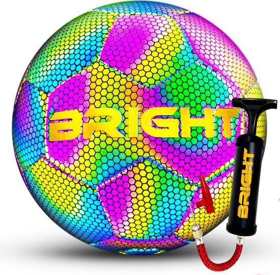 The BRIGHT Lichtgevende Voetbal | Reflecterend | Holografisch | Glow in the Dark | Kinderen en Volwassenen | Unisex | Wit/Zwart/Roze/Blauw/Geel | Maat 5