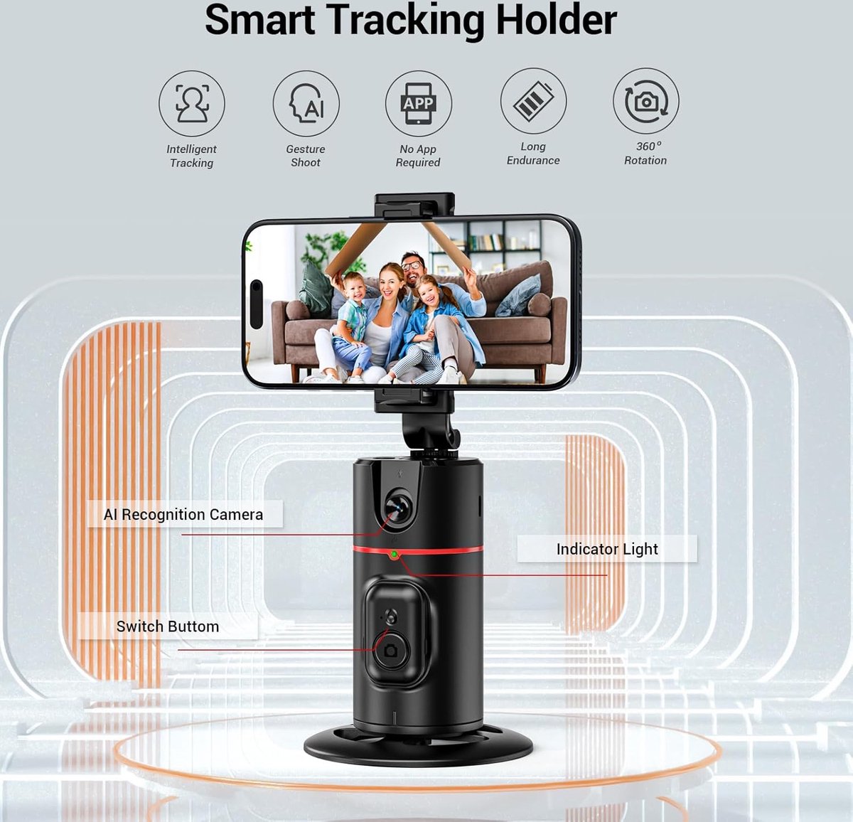 Folanda Auto Face Tracking Statief, Handsfree Telefoonhouder 360 Rotatie Telefoon Camera Mount Selfie Stick Geen App Batterij Aangedreven Smart Shooting Holder Voor Live Streaming Vlog Shooting