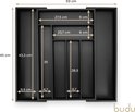 Dimensions d'une boîte à couverts extensible noire de 45x50 cm avec 6-8 compartiments.