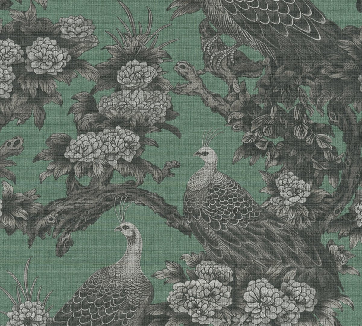 BLOEMEN MET PAUWEN BEHANG | Landhuisstijl - Grijs Groen Zwart - Living Walls Michalsky 5