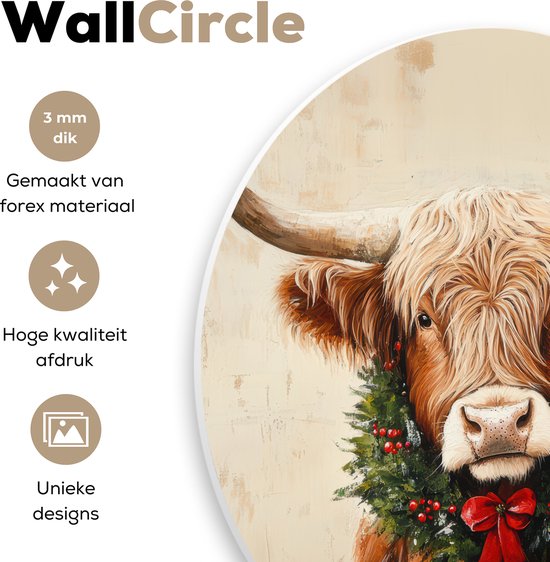 WallCircle® Cercle mural 140x140 cm - Cercle mural de Noël - Highlander écossais - Marron - Couronne - Décoration murale murale salon - Décoration murale chambre - Accessoires de décoration de chambre - Tableaux ronds