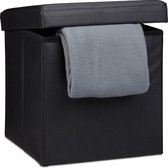Poef - lederen Poef - Poef met Opbergruimte - Opbergbox - Hocker -Opvowbare Poef - Opbergdoos - 38 x 38 x 38 cm - Zwart