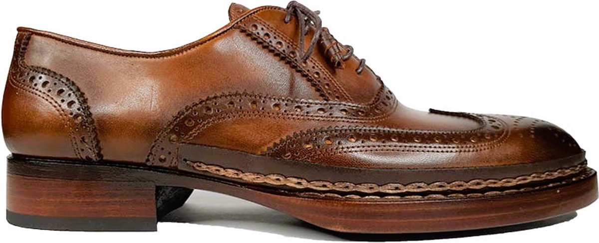 Ferro Shoes - Goodyear Welted Oxford Full Brogues Wingtip EDISON - Cognac - Maat 43 - Echt leder - Handgemaakt