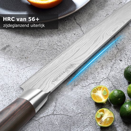PAUDIN N1 Koksmes - Vlijmscherp Keukenmes - 20 cm Lemmet - Professioneel Japans Mes - Vleesmes - Damascus Patroon - Inclusief Knifeguard - Geschikt voor Groenten, Vlees, Fruit & Vis