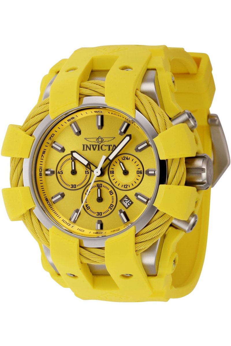 Invicta Bolt 45165 Heren Horloge - Waterdicht - Analoog - Quartz Uurwerk - Roestvrij Staal met Gele Wijzerplaat - 50mm