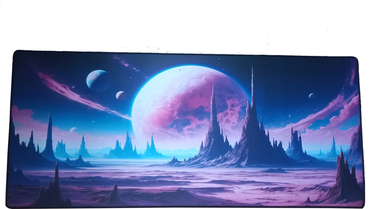 Muismat roze XXL Gaming - Universum - 90 x 40 cm - Roze Planeet - Ruimte - Sci fi - Bureauonderlegger - Mousepad Groot