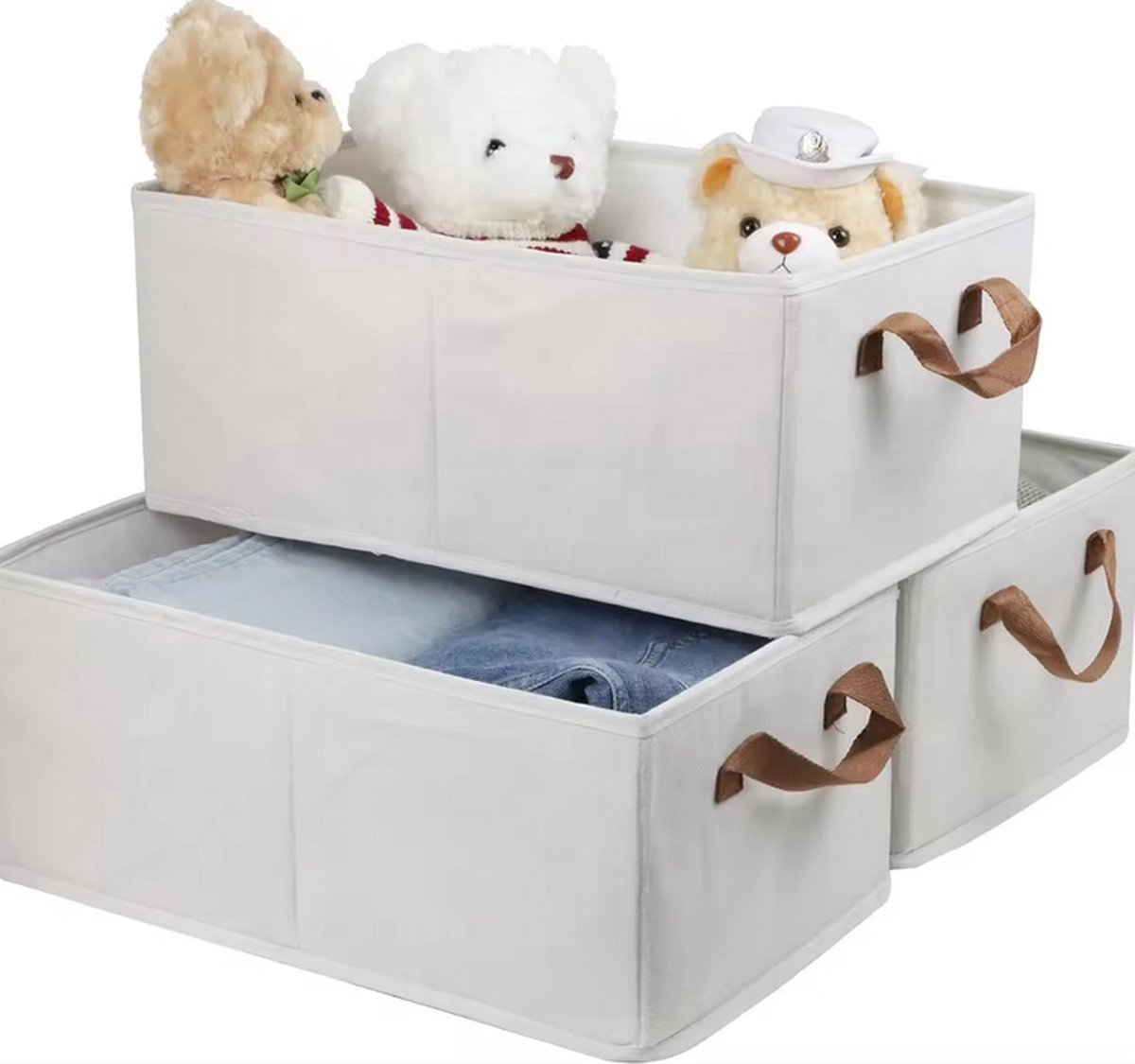 CasaVerse - Kastorganizer -Kast Organizer Kleding - Set Van 3 - Lade organizer set - Opbergmanden - Stof - Opvouwbaar - Stevig Katoenen Kledingkastopslagdeken Kledingopbergdoos voor jeans, T-shirts - LichtCream