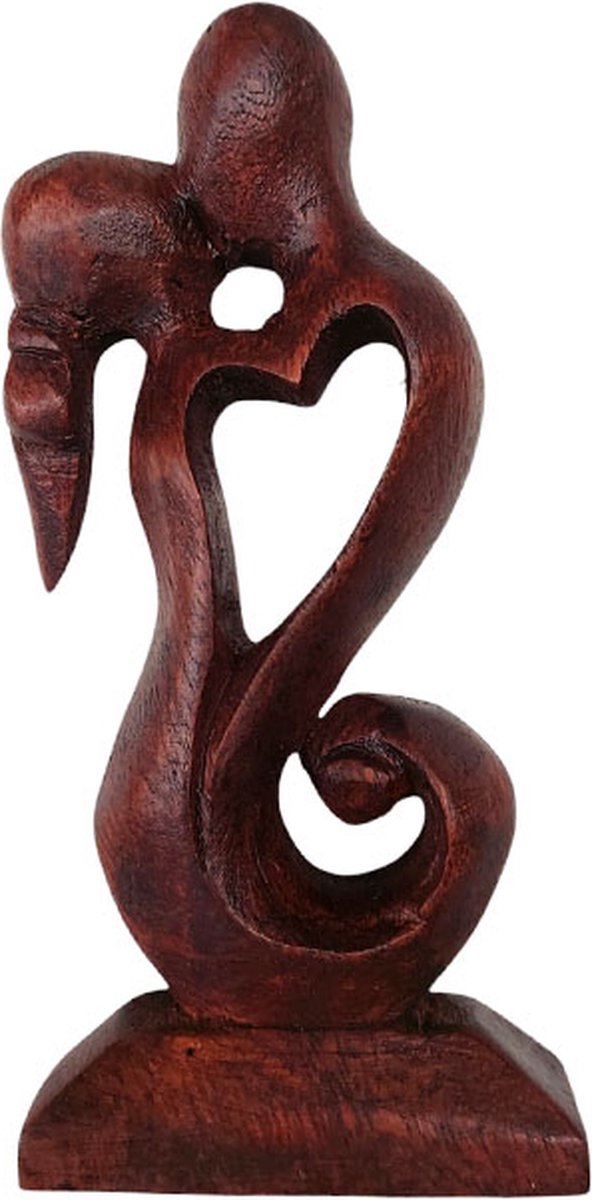 Floz Design houten beeld kus - huwelijksgeschenk of cadeau bij een verloving - liefdesgeschenk - beeld hartvorm - fairtrade en kwaliteit - 14 cm