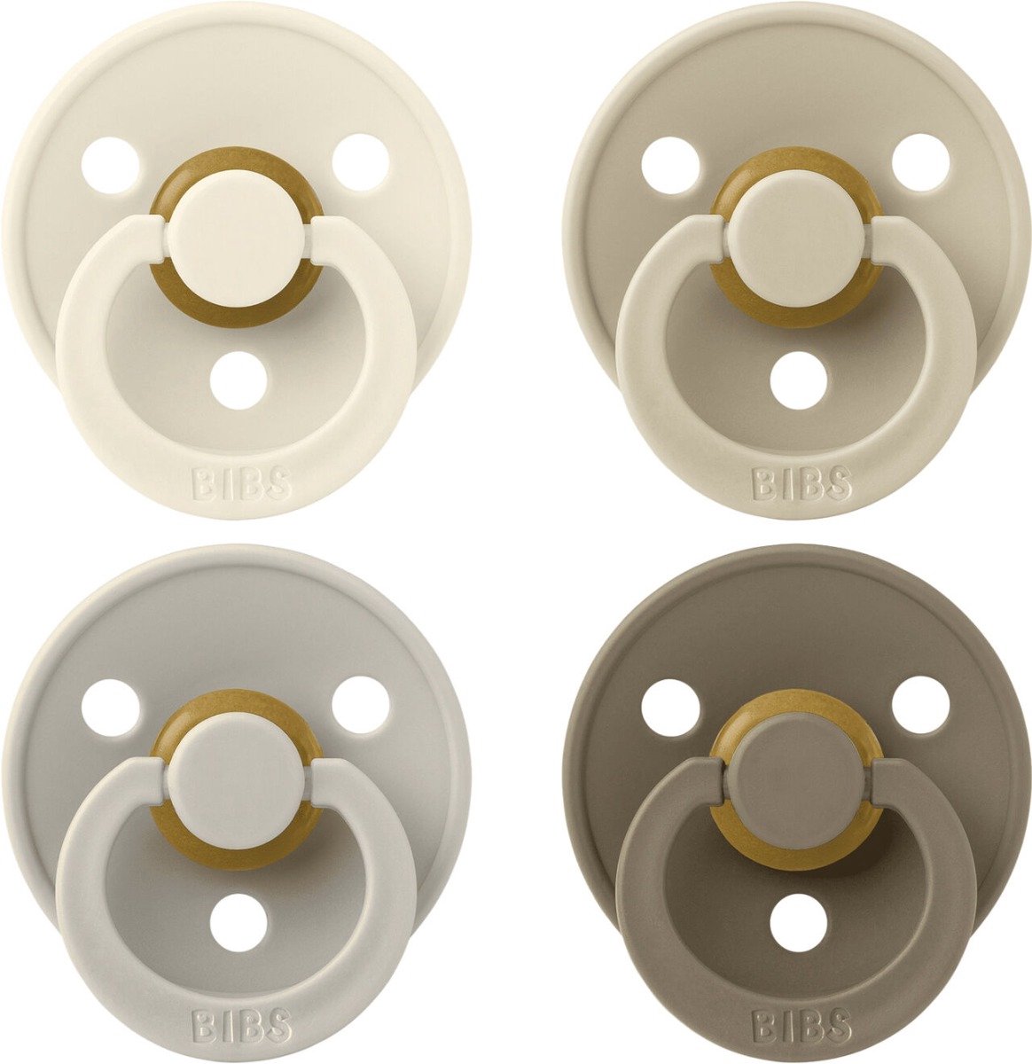 Goedkoopste Bibs Ivory/Sand/Vanilla/Dark Oak 0-6 mnd 4 stuks Fopspeen 110460