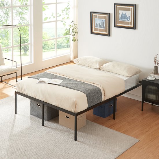 Metalen bedframe Apolda met metalen bedbodem zwart - 3 varianten