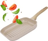 Bol.com Grillpan inductie PFAS vrij - Ø 28 cm Grill pan Aluminium Grillpannen Inductie - Keramische pan - Japandi beige aanbieding
