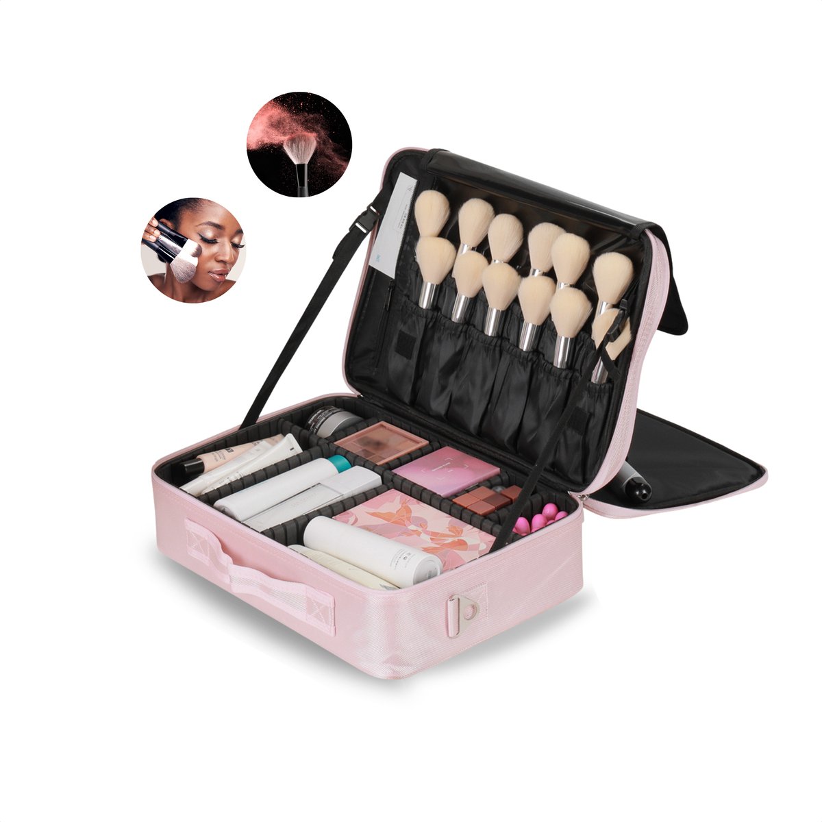 Luxe Make up Tas XL – Beautycase met Verstelbare Vakken - Handzaam Formaat - Ideaal voor Reizen - Roze