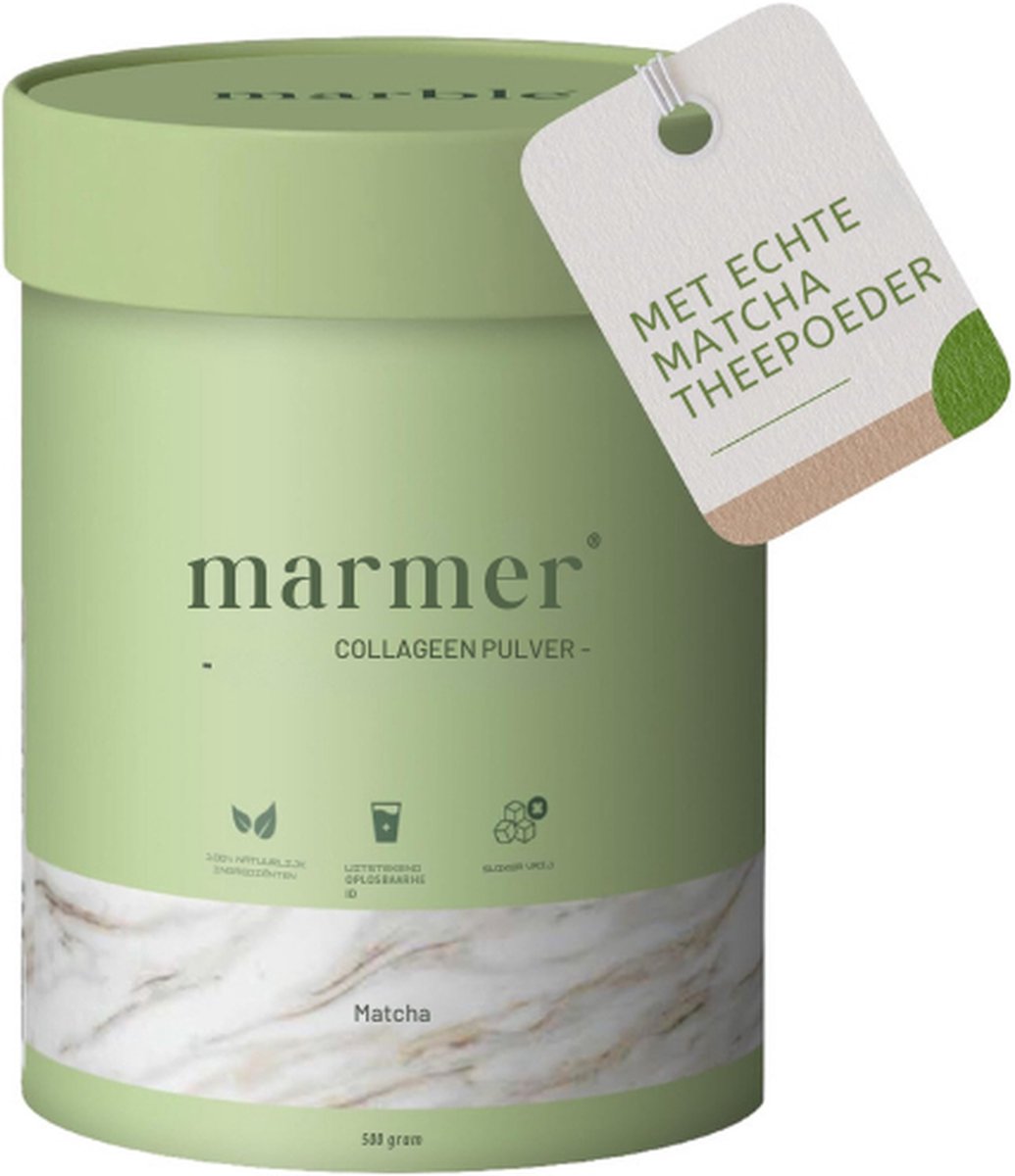 Goedkoopste Collageen Poeder met Matcha – 500 g, Natuurlijke Matcha Poeder Set, Hoog Dosis Aminozuren Complex, Suikervrij, 100 Natuurlijk, in Kartonnen Doos zonder Plastic Lepel