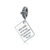 Bedel - Psalm Matthew 19:26 - Bijbel - Bijbeltekst – Sterling Zilver 925 – With God all things are possible – Religieus – Voor Bedelarmband