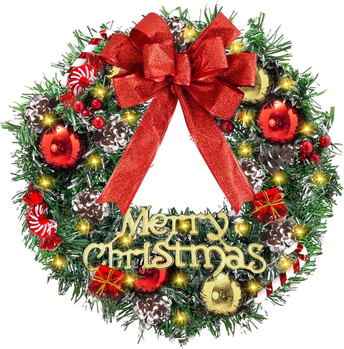 White-Label® Kerstkrans Buiten - Kerstversiering - Kerstdecoratie voor Binnen - Groen met Rood