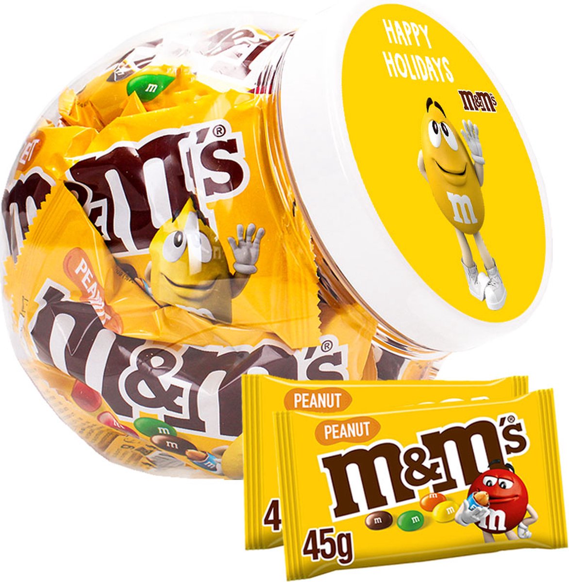 M&M's Peanut - "Happy Holidays" - chocolade met pinda - chocoladecadeau - in herbruikbare pot - 450g