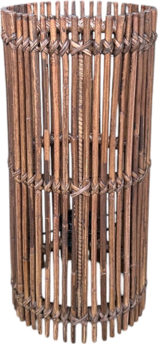 Rotan Lamp Cilinder - 18xH40 cm - tafellamp - vloerlamp - bamboe Antiek kleur
