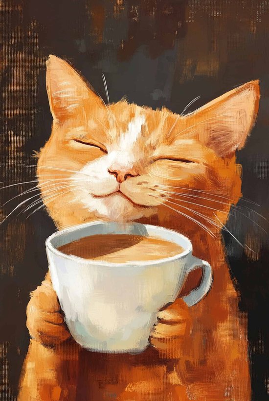 Kat Poster - Koffie - Dieren - Kunst - Koffiehuis - Schattige - Artistieke - posters - formaat 50x70cm - Wanddecoratie - S4356