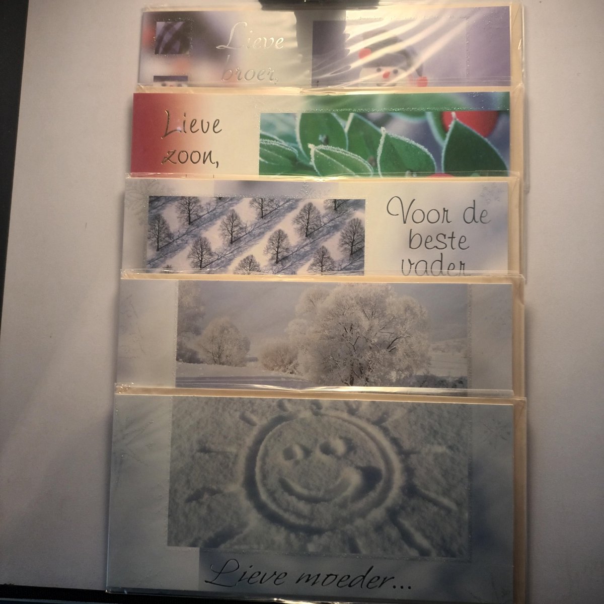 5 Kerst Nieuwjaar Wenskaarten - Speciale Tekst Kaart Vader Moeder Oma Zoon Broer - Kerstmis - Christmas - Weihnachten - Noel - Rechthoek 10x21cm - Met Envelop - 5 Motieven - Hallmark