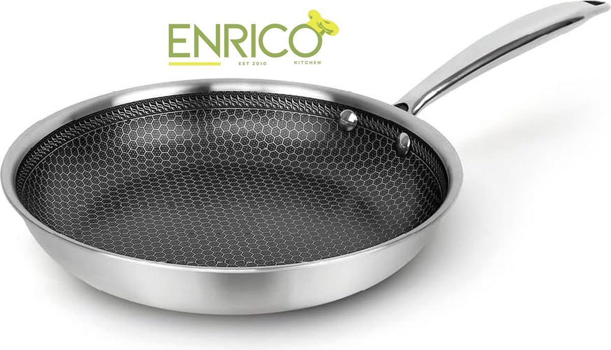 ENRICO - Koekenpan Ø24 - Roestvrij - Stalen Honingraat Anti-Aanbakpan - PFAS en PTFE vrije Koekenpannen - Geschikt voor alle warmtebronnen, inclusief inductie - 24 cm