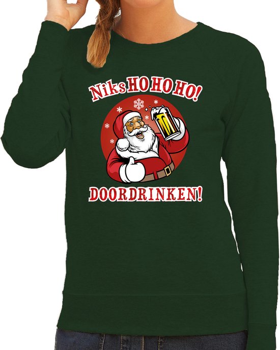 Mauvais pull / pull de Noël - Père Noël buvant de la bière - rien à boire HO HO HO - vert pour femme - Vêtements de Noël / tenue de Noël XL (42)