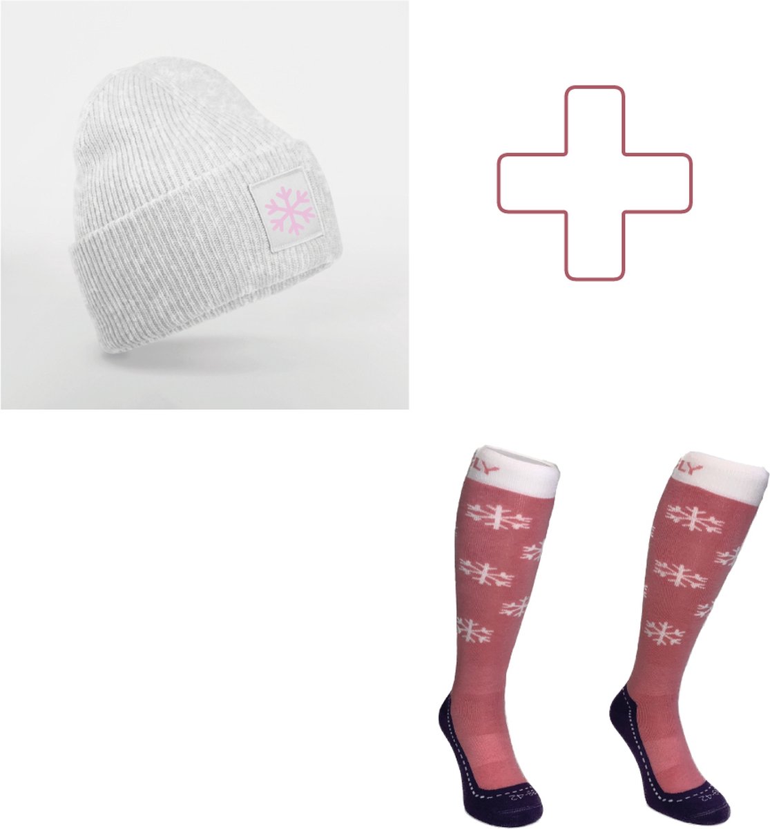 Hingly Combipakket muts & wintersport sokken Snowflake Roze