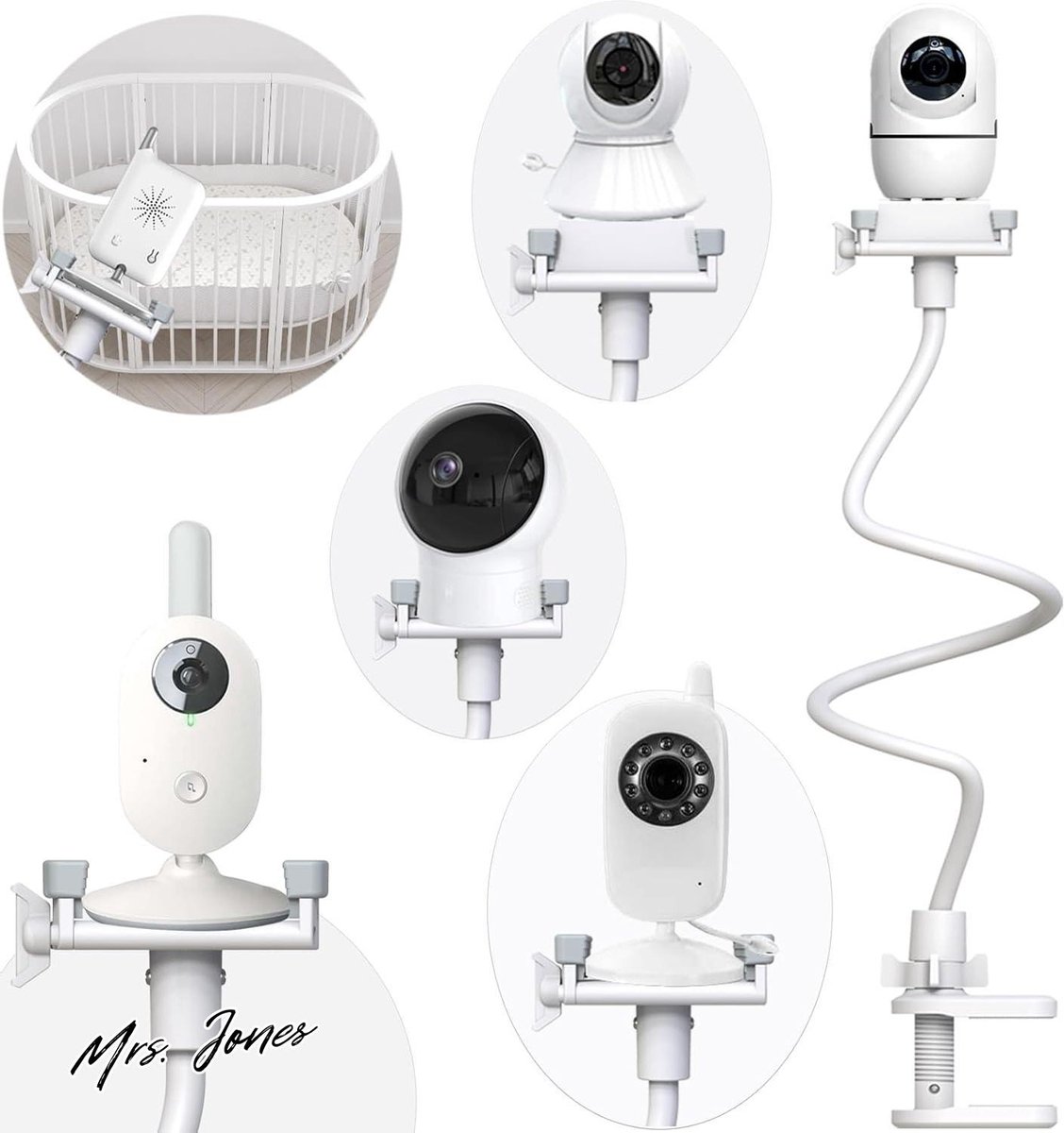 Mrs. Jones universele babycamera houder verstelbare babycamerastandaard voor kinderkamer - zonder boren - compatibel met de meeste babyfoons .