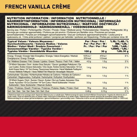 Optimum Nutrition Gold Standard 100% Whey Protein - French Vanilla - Proteine Poeder - Eiwitshake - 2270 gram (71 servings)