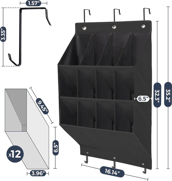 Over de deur schoen organizer 12 grote mesh zakken opknoping smalle kast deur, wit, 2 pack | NL