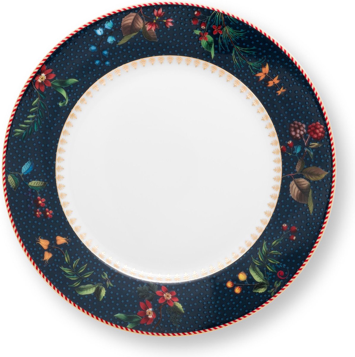 Pip Studio Berry Blues Ontbijtbord ⌀21cm Donkerblauw met Bloemen Porselein