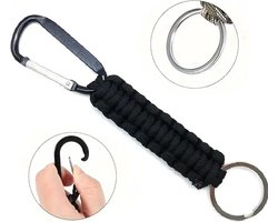 Paracord Survival Sleutelhanger Met Karabijnhaak I Emergency Kit I Extra Sterk I Zwart