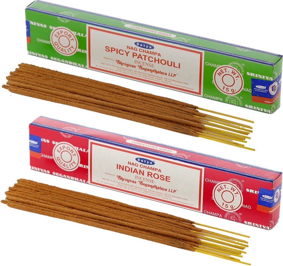 Satya Wierook cadeaus set - 2x geurstokjes - Patchouli en Rozen geur - Meditatie Fuchsia