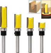 4 stuks -Flush Pattern Frees Set -Geel graveermachine mes -1/4 inch schacht met toplager - scherp en duurzaam - ideaal voor efficiënte houtbewerking en doe-het-zelf-projecten thuis