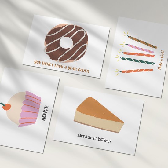 DIKKE FISSA 9x Verjaardagskaarten Set - Wenskaarten - Gevouwen a6 met Enveloppen - voor Volwassenen en Kinderen - Blanco Verjaardagskaart en Felicitatiekaarten