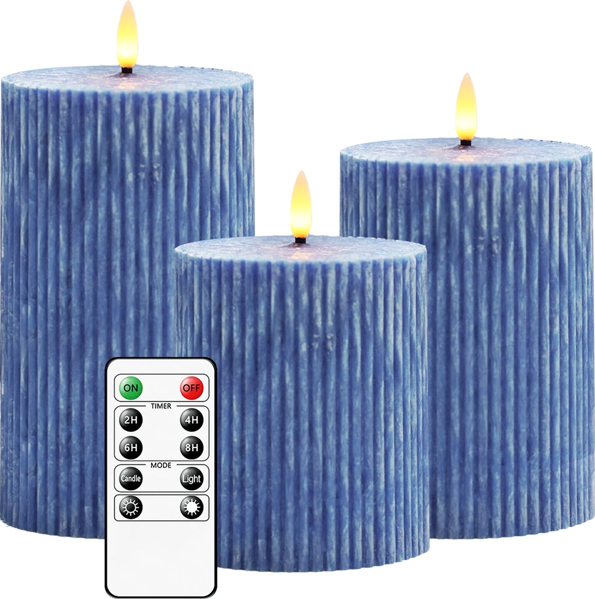 Moli Shop Denfone LED Kaarsen 3 stuks-Batterijkaarsen,batterijen Kaarsen met afstandsbediening en timer-Blauw Blauw-01