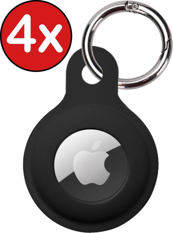 Étui adapté pour étui porte-clés Apple AirTag Pendentif en Siliconen - Étui adapté pour étui porte-clés pendentif Apple AirTag - Zwart - 4 PACK
