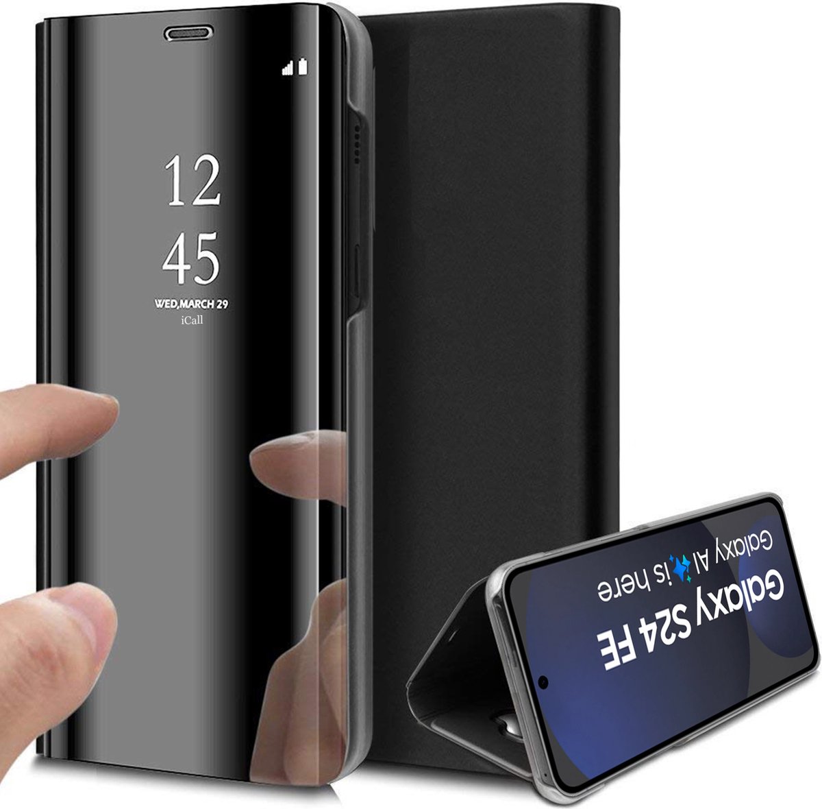 Hoesje geschikt voor Samsung Galaxy S24 FE - Spiegel Book Case Zwart